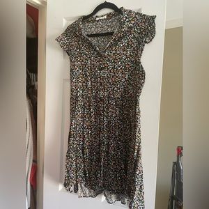 Black floral button mini dress